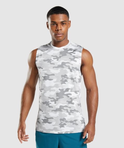 Men's Gymshark Arrival Sleeveless Tanks Camo | CA N530A1